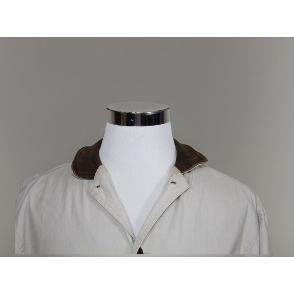 Vintage Banana Republic Canvas Barn Coat Leather Collar Cotton Plaid Lined M - Picture 5 of 10